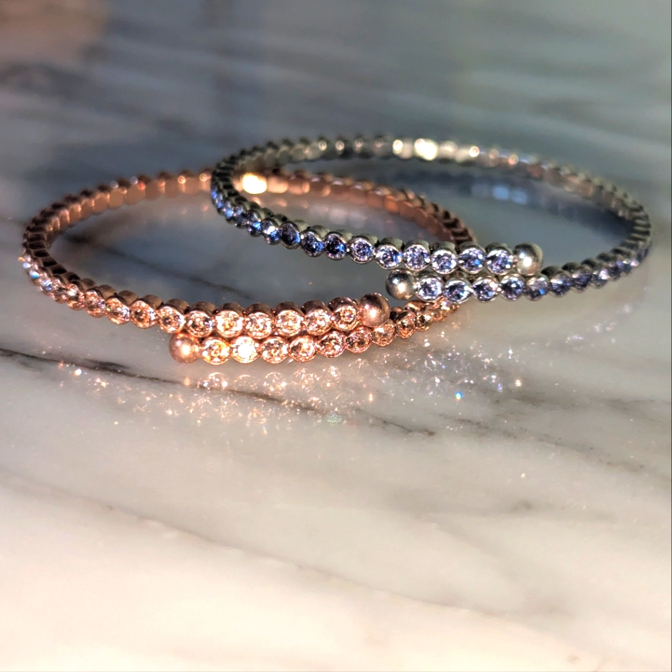 Swarovski Element Bracelets - 1 Rose Gold Champagne 1 Silver Purple Crystal 16$